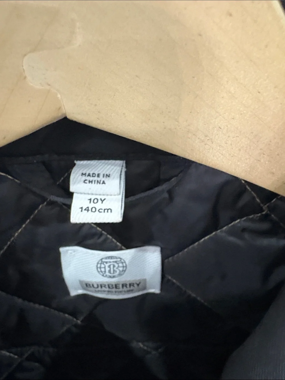 Burberry Tan Plaid Quilted Puffer Jacket with Black Collar